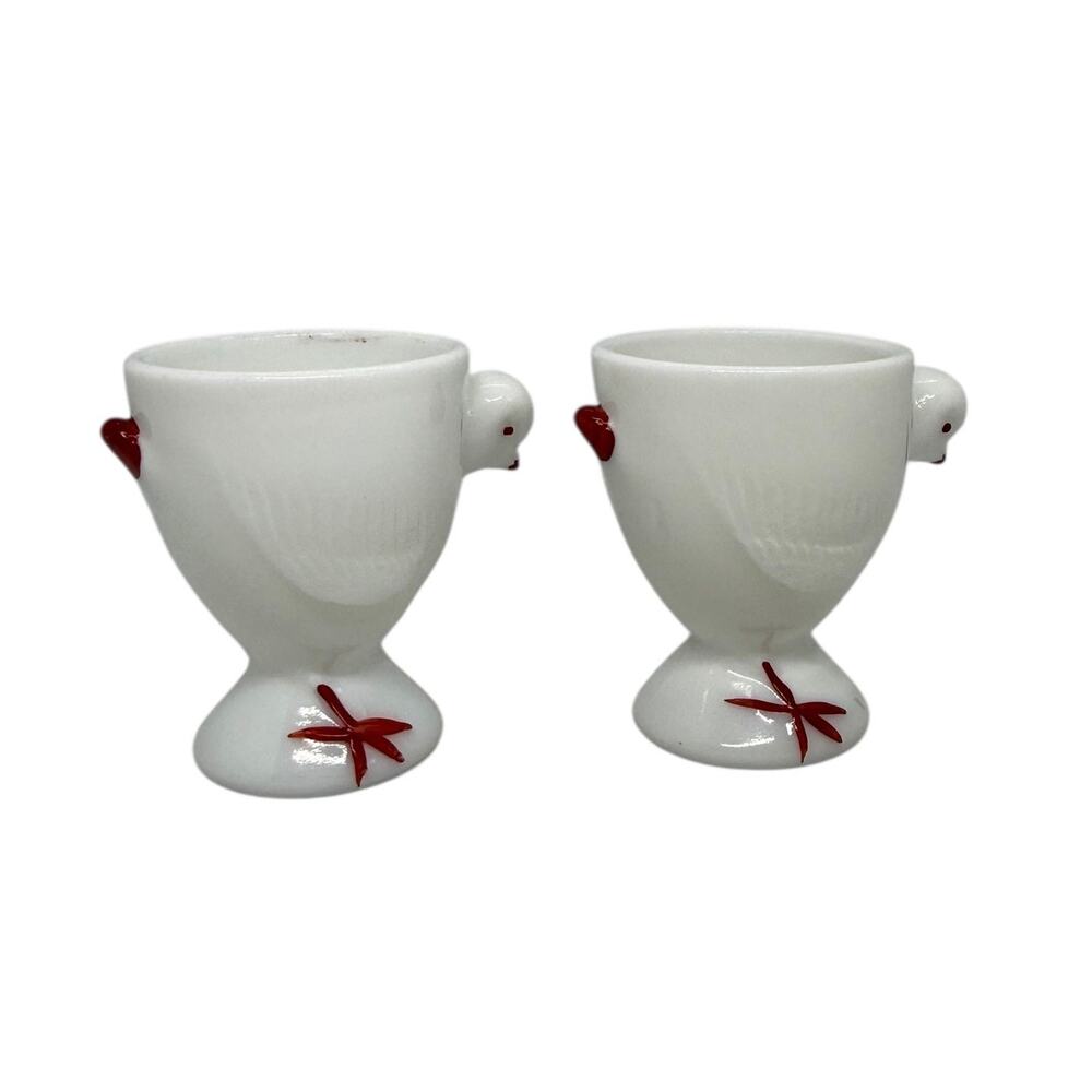 1950's Westmoreland Milk Glass Chick Design Egg Cups - A Pair - Picture 4 of 16